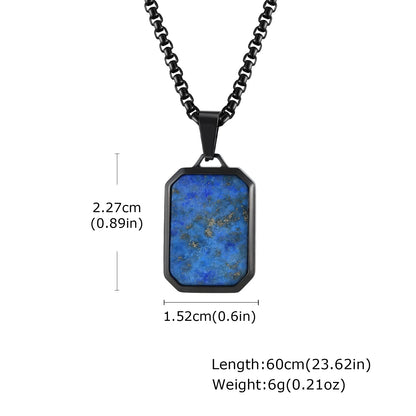 Trendy Pendant Necklaces for Men Boys,Square Natural Stone Stainless Steel Necklaces,Hip Hop Cool Healing Jewelry Gifts