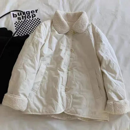 Faionable Double-Sided Wear Lamb Fur Cotton Jaet Women Winter Large Size Casual Thi Warm Cotton Coat Outerwear