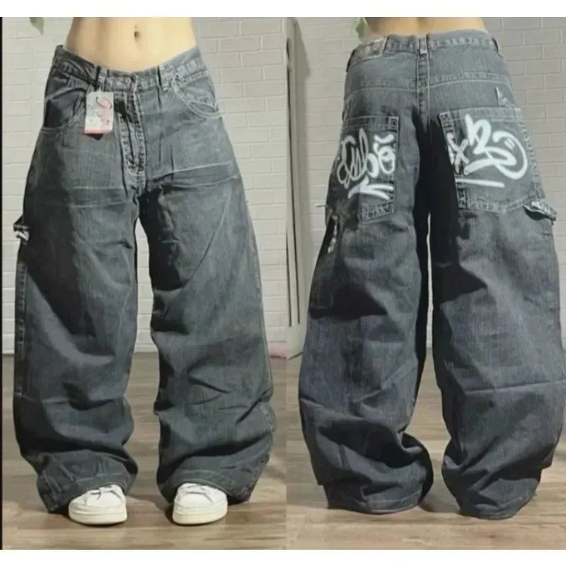 Y2K Best Selling Explosions Men and Women With Retro Embroidery Baggy Jeans Harajuku Rock Hip-Hop Casual Joker Wide Trousers