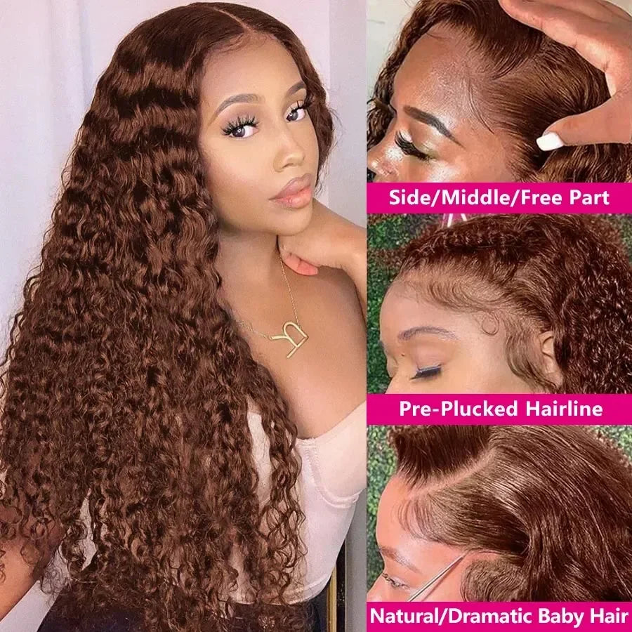 180% Density Kinky Curly Human Hair Wigs Chocolate Brown 13x4 13x6 Transparent Lace Frontal Wig for Women 4x4 Lace Closure Wigs