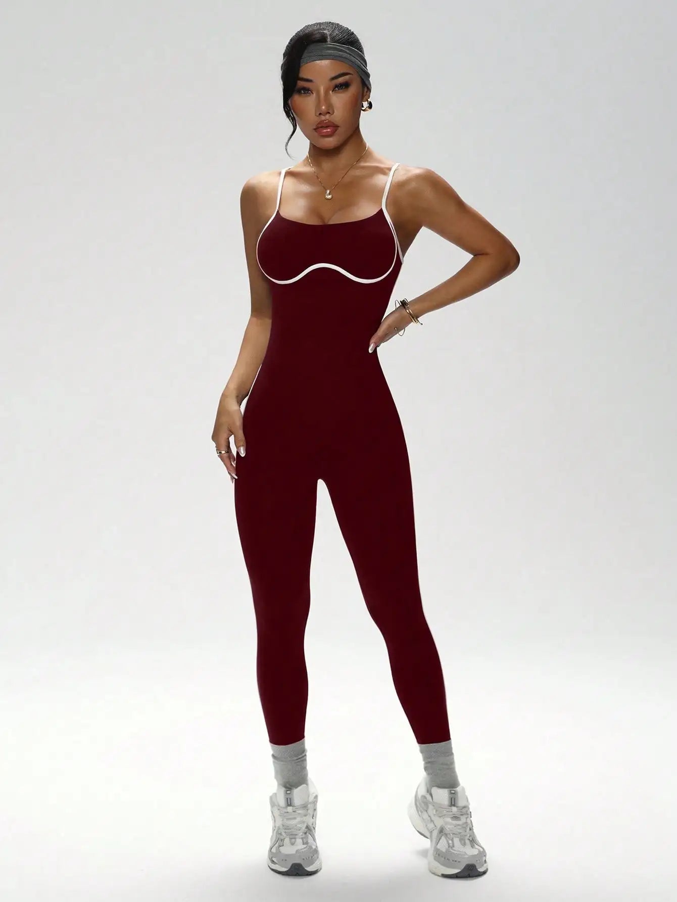 Color blocking camisole jumpsuit, shock-absorbing yoga suit, hollowed out waist, sexy jumpsuit, quick drying sports jumpsuit, ti
