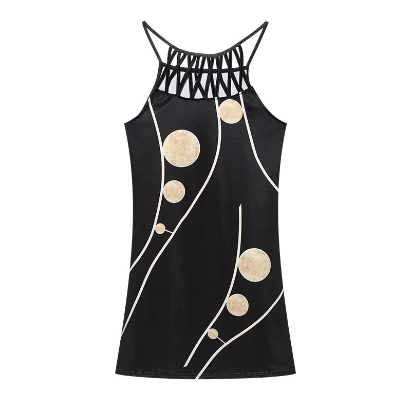 2024 Summer National Wind Positioning Printing Mesh Belt Sleeveless Casual Dress