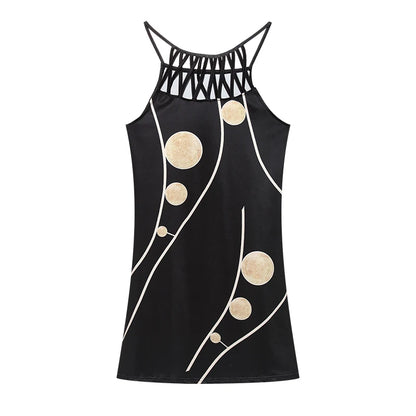 2024 Summer National Wind Positioning Printing Mesh Belt Sleeveless Casual Dress