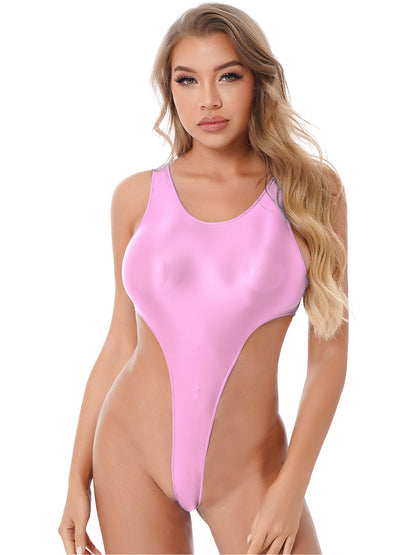 Womens Swimsuit 2022 New Glossy One-piece Swimming Bathing Suit Backless High Cut Bodysuit Sportwear Beachwear Swimwear