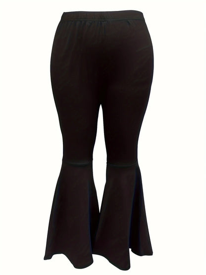 New plus-size women's trendy bell-bottomed trousers knitted fabric solid color trousers in the summer of 2024