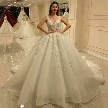 Customized Gorgeous Exquisite Sequined Beading Wedding Dresses Off Shoulder Vintage Robe Mariage Lace Bridal Vestidos De Novia