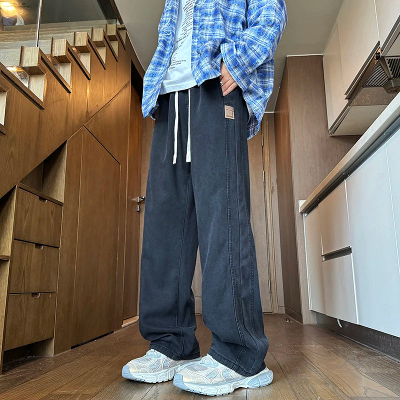 25ss Summer Vintage 190cm Men's Super long Pants 115cm Elastic Waist Straight Leg Breathable Drape Sportswear Casual Pants