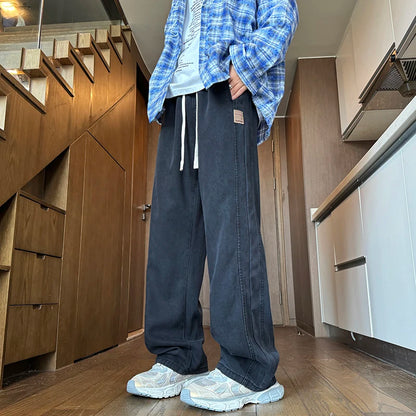 25ss Summer Vintage 190cm Men's Super long Pants 115cm Elastic Waist Straight Leg Breathable Drape Sportswear Casual Pants