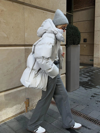 Women Winter Cotton Coat 2025 New Women Loose Cotton Padded Jacket Solid Hooded Parkas Coat Female Puffer Coat Winter Outwear