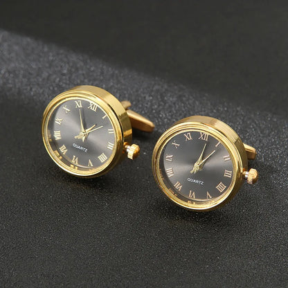 Luxury Cufflinks Watch Rotatable Electronic Functional Buckle Business Mens Cufflinks Gold Slivery Mechanical Watch Cuff Links