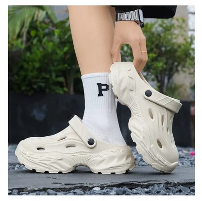 Summer New High-quality EVA Perforated Breathable Wearable Casual Solid Color Simple Thick-soled Large-sized Couple Sandals