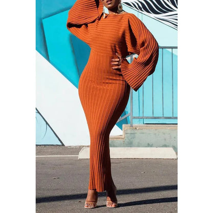 Knitted Dress Women Fashion O Neck Long Sleeve Bodycon Midi Dresses Female Elegant Loose Dresses