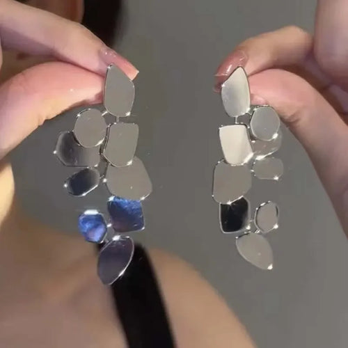 Exaggerated Metal Irregular Pendant Earrings For Women Fashion Silver Color Leaf Long Hanging Earrings Wedding Jewelry 2025