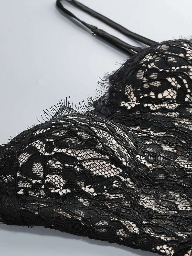 Sexy Spaghetti Strap V Neck Lace Long Dress Women Black Floral Lace Sleeveless Bodycon Dresses Elegant Evening Celebrity Party