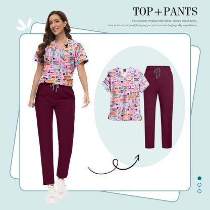 Scrubs Uniforms Sets High-quality Medical Scrub Multicolor Animal Printed Women Scrub Tops Medical Scrubs Uniform Nurse Lab Wear