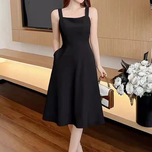 Summer New French Style Blacktank Dress Women's Slimming Base Line Mini Black Skirt Fresh And Smooth Slim Fit For All Occas