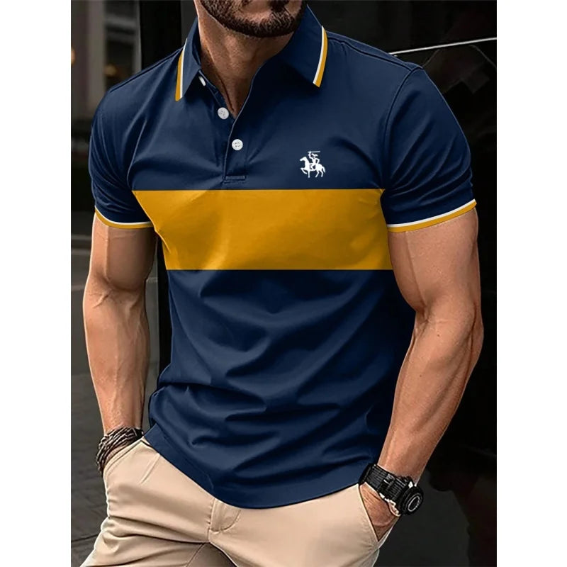 3D Print Striped Color Block Polo Shirt For Men Colorful Pattern T-Shirt Summer Casual Lapel Tops Loose Short Sleeve Street Tees