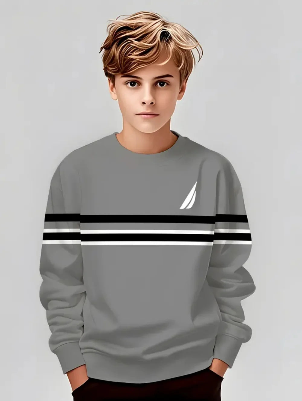 Autumn Classic Boyst-Shirt Outdoor Round Neck Long Sleeves Top Stripe 3D Print Street Loose T-Shirt Comfort Children's Clothing