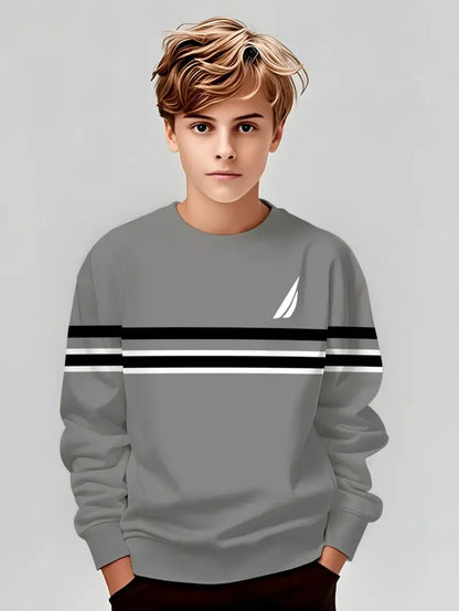 Autumn Classic Boyst-Shirt Outdoor Round Neck Long Sleeves Top Stripe 3D Print Street Loose T-Shirt Comfort Children's Clothing