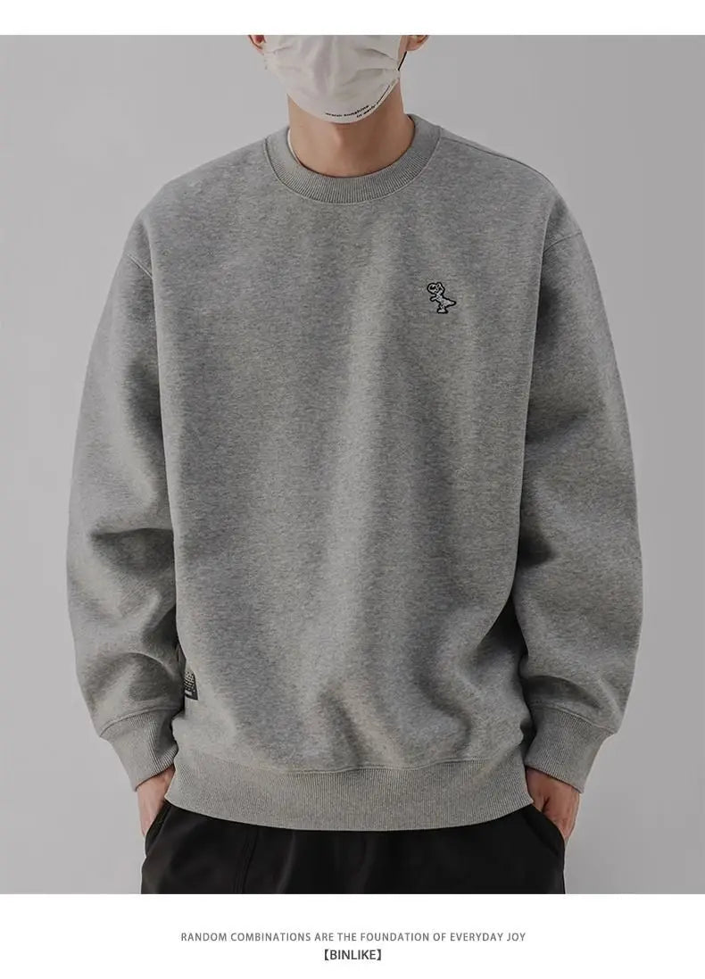 Heavy Sweatshirt Men's Autumn Trendy Embroidered American Long-sleeved Base Top Round Neck Loose Pullover