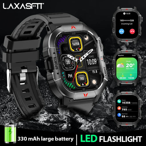 LAXASFIT New Smart Watch 2.01 Display Men Sports Watch LED Flashlight Bluetooth Call Health Monitor IP68 Waterproof Smart Watch