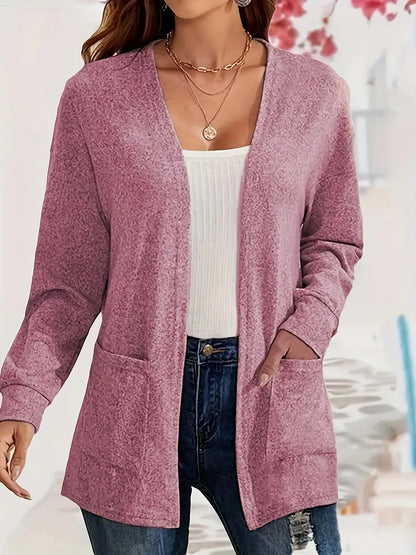 Autumn chic casual solid color pocket thin plus size women's jacket cardigan