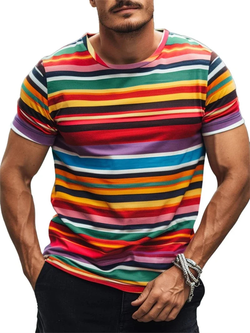 Simple Stripe Graphic T Shirts For Men Fashion Summer Short Sleeve 3D Printed T-shirt Casual Oversized Breathable Pullovers Tees