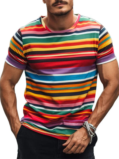 Simple Stripe Graphic T Shirts For Men Fashion Summer Short Sleeve 3D Printed T-shirt Casual Oversized Breathable Pullovers Tees