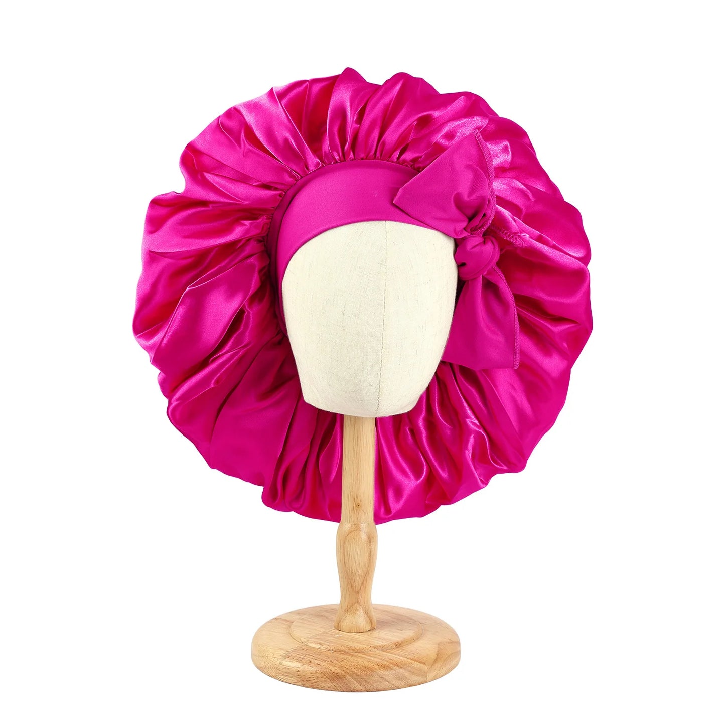 New Women Large Satin Bonnet Silky Night Sleeping Cap with Stretchy Tie Band Shower Cap Curly Braid Hair Head Cover Turban