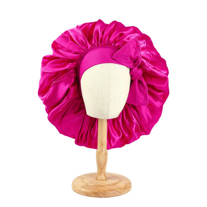 New Women Large Satin Bonnet Silky Night Sleeping Cap with Stretchy Tie Band Shower Cap Curly Braid Hair Head Cover Turban