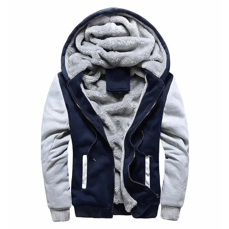 Men's Warmth Hooded Fleece Lined Thickened Baseball Jacket Sweatshirt Korean Style Sporty Top Winter Autumn Seasonal Wear