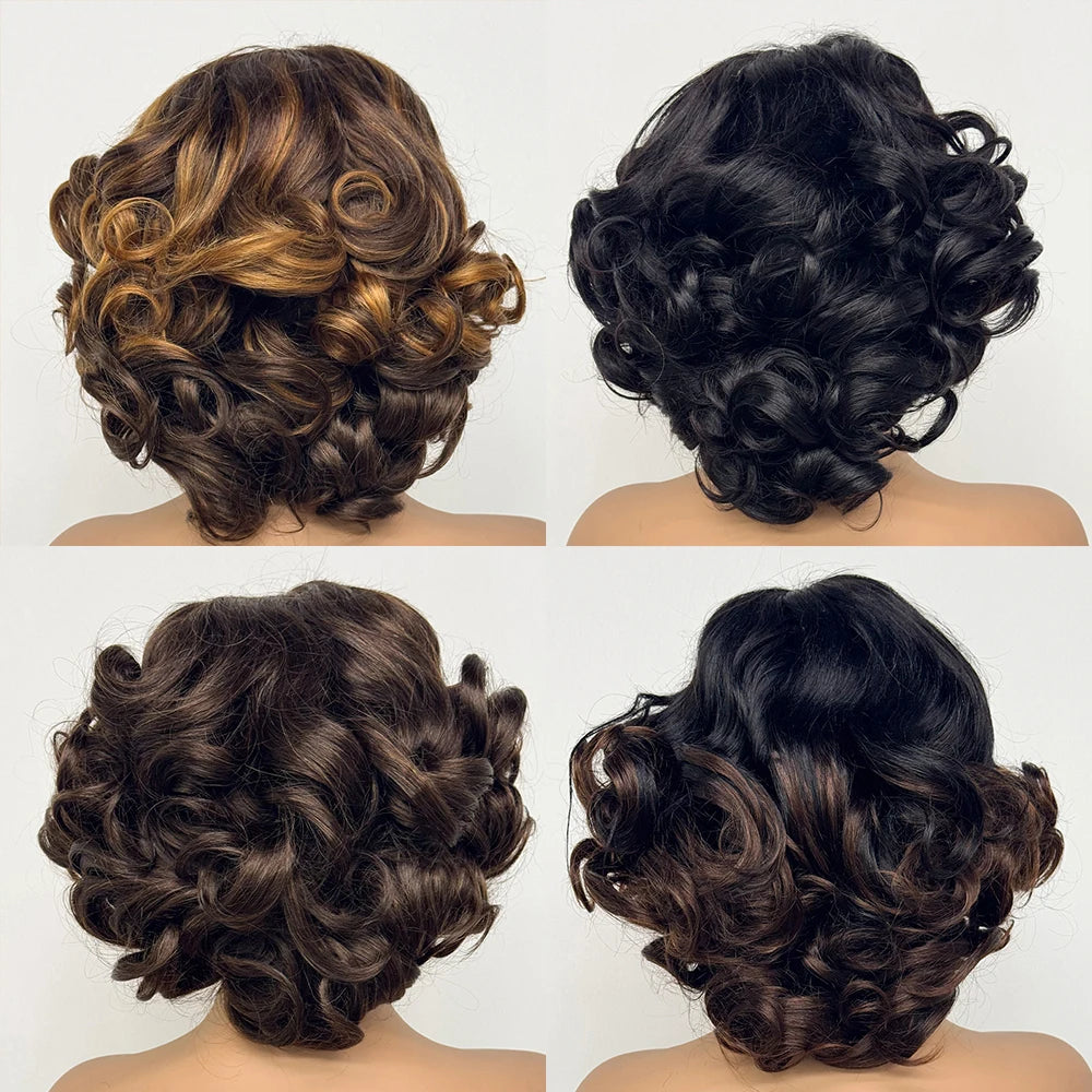 250% Density  5x5 Lace Closure Wig Short Loose Bouncy  Wig 100% Human Hair Loose Bouncy Human Hair Wig For Black Women