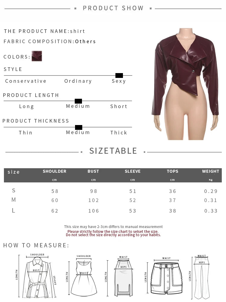 Sisterlinda Faux Leather Single Button Crop Jacket Women Autumn Trend Cross Neck Full Sleeve Wild Style Classic Streetwear Coat