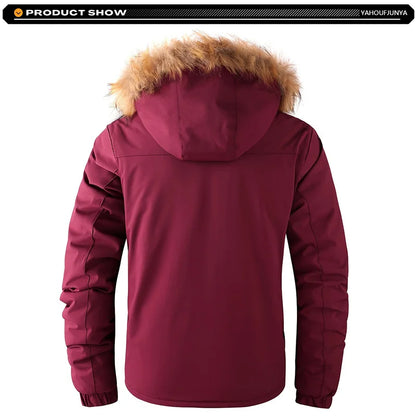New Winter Men Outwear Fleece Warm Removable Hooded Hiking Jacket Men Outdoor Windproof Casual Fashion Jacket Coat Male Clothing