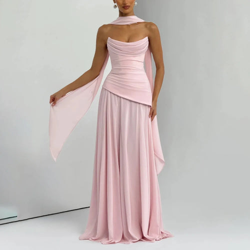 Wedding Guest Dresses for Women 2025 Strapless A Line Formal Party Gowns with Scarf Backless Long Evening Dress Customized
