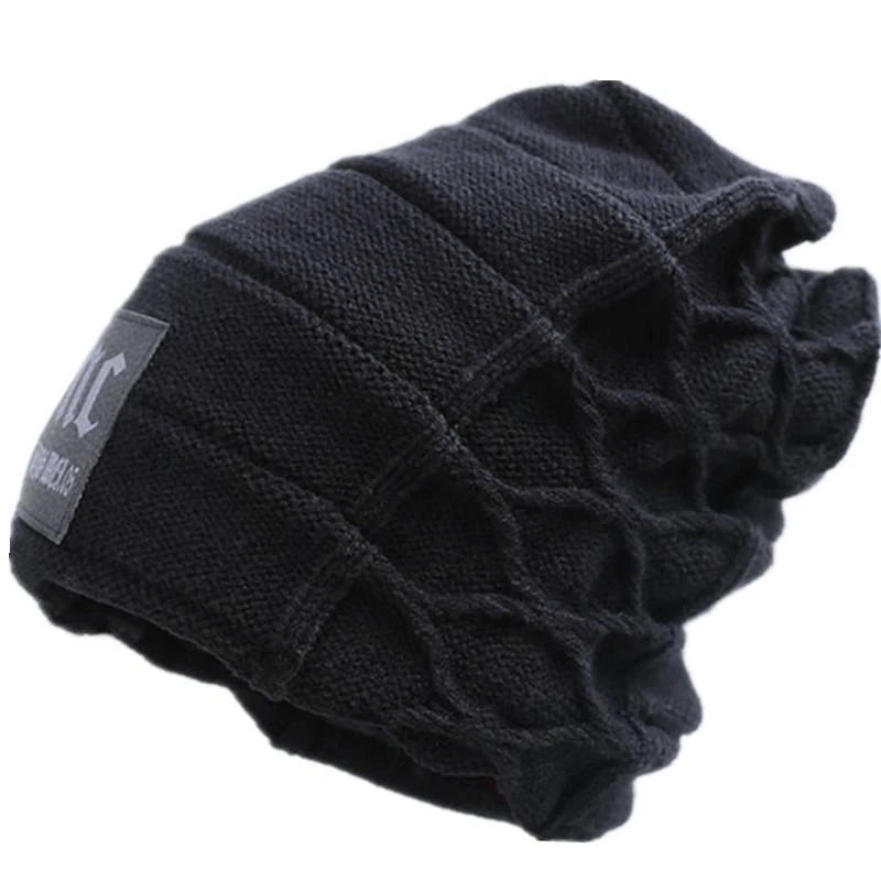 New Unisex Warm Winter Hat Fashion NC Letter Label Knitted Hats For Men & Women Add Fur Lined Thick Ski Beanie Cap