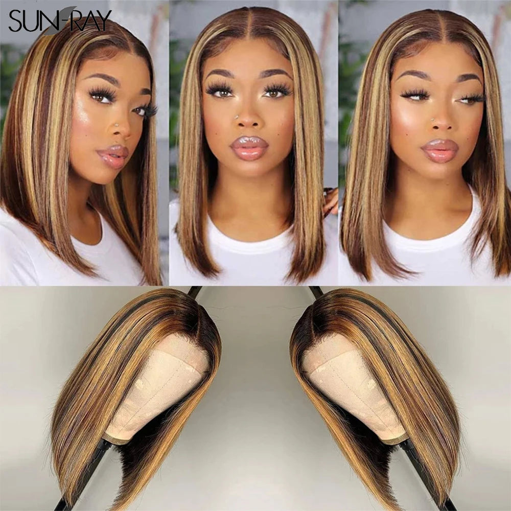 Glueless wigs Wear & Go Bob Highlight Wigs Piano Colored Straight Lace Bob For Women Brazilian Virgin Short Bob Lace Part Wigs