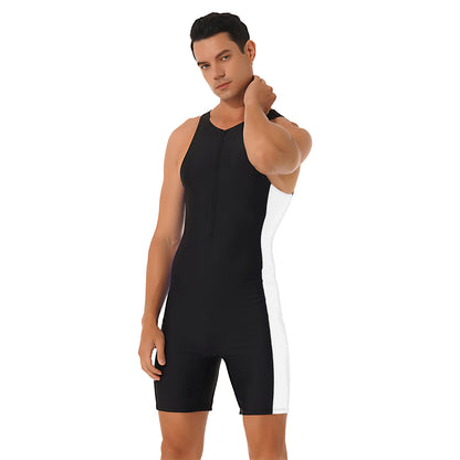 Summer Men One-piece Swimwear Swimsuit Sleeveless Front Zipper Swimming Shorts Bodysuit Triathlon Wetsuit Bathing Suit Beachwear