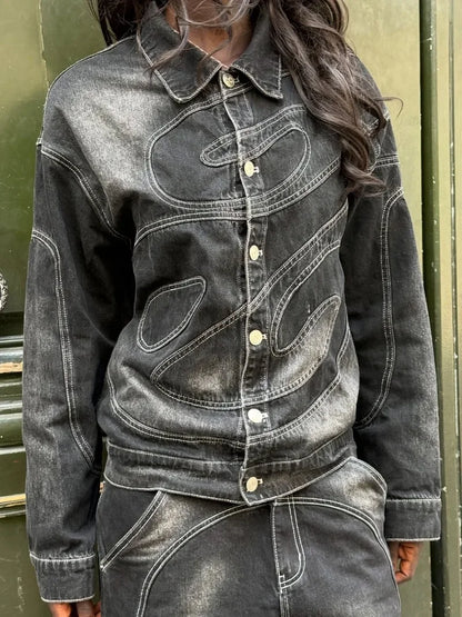 New Retro Striped Embroidery Fashion Loose Men Suit Street Hip Hop Harajuku Y2K Casual Oversized Single Breasted Jacket