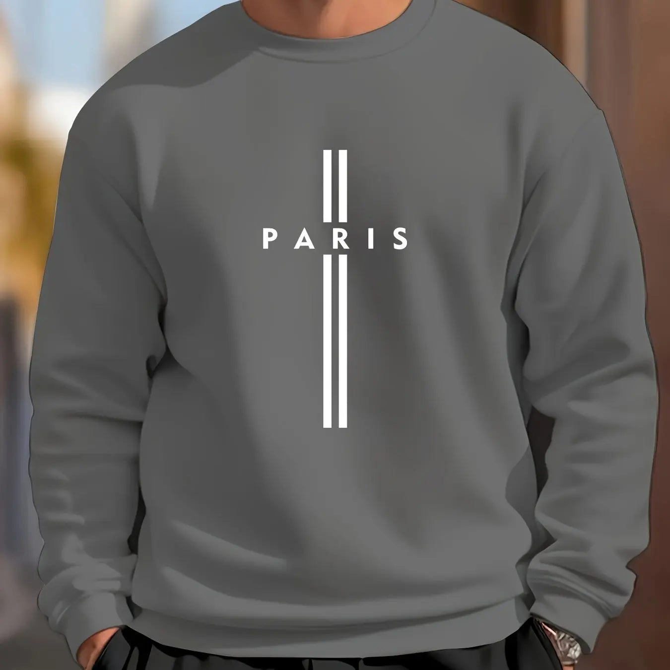 Men's autumn and winter fashionable casual loose Paris letter print fleece pullover long sleeved round neck sweatshirt