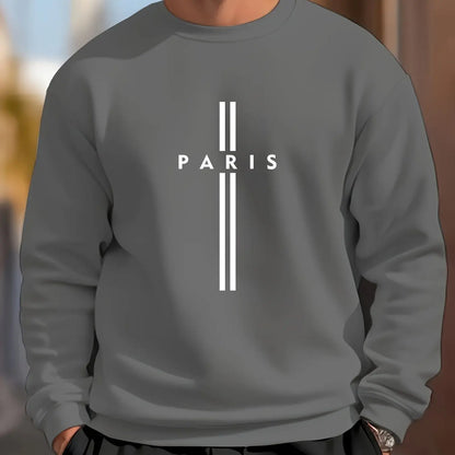 Men's autumn and winter fashionable casual loose Paris letter print fleece pullover long sleeved round neck sweatshirt