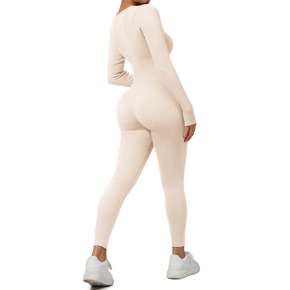 Long Sleeve Jumpsuit Women Bodycon One-piece Outfit Jumpsuit Square Neck Casual Streetwear Rompers Overalls playsuits Bodysuit