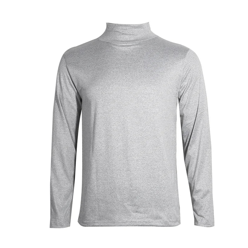 Men's Solid Color Turtleneck T-Shirt Spring Casual Long Sleeve Basic Bottoming Shirt Fashion Solid Color Slim-Fit Tops Plus Size