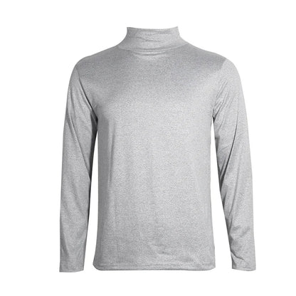 Men's Solid Color Turtleneck T-Shirt Spring Casual Long Sleeve Basic Bottoming Shirt Fashion Solid Color Slim-Fit Tops Plus Size