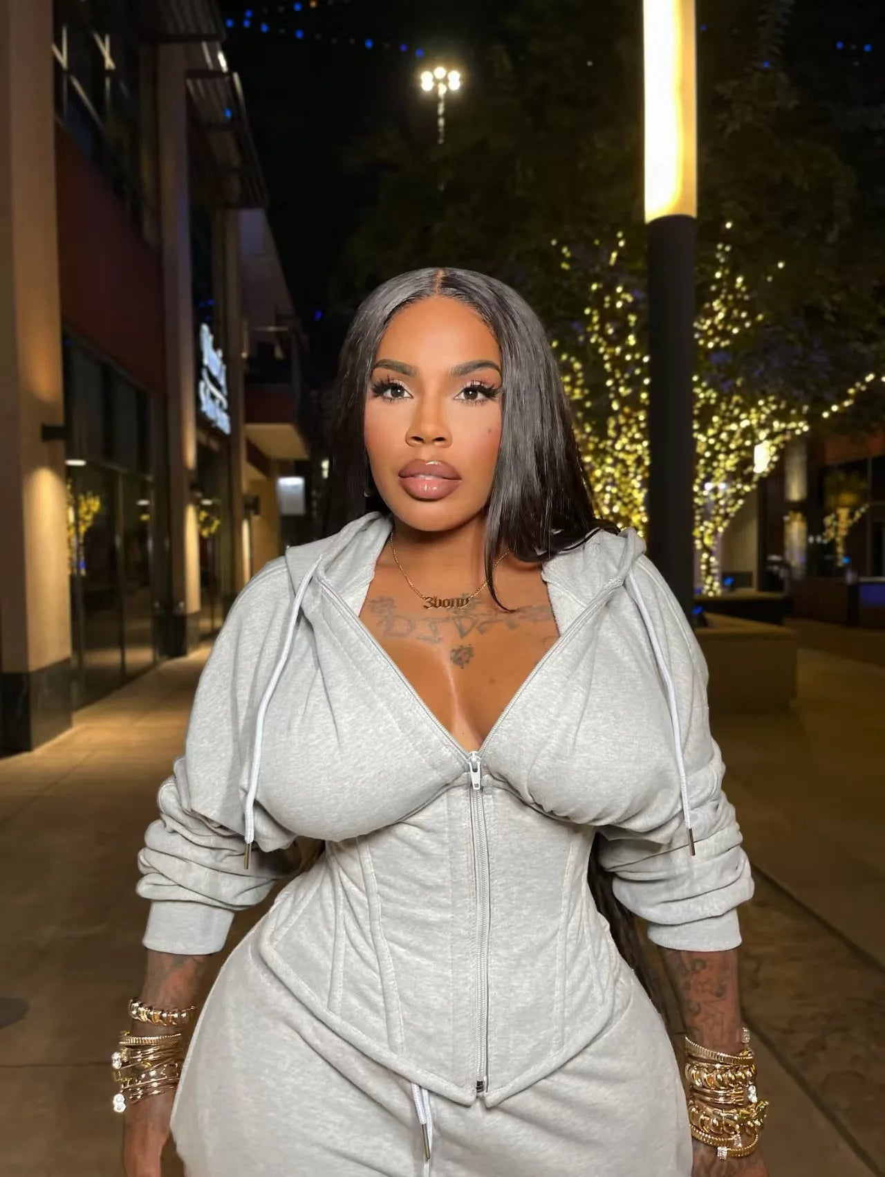 FAGADOER Casual 2 Pieces Set for Woman Outfits Solid Color Bandage Patchwork Hooded Crop Top and Pants Suit Female Streetwear