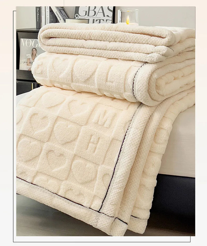 Solid Color Taffeta Velvet Carved Blanket Thick Double-Sided Plush Multifunctional Blanket Office Nap Quilt for All Seasons
