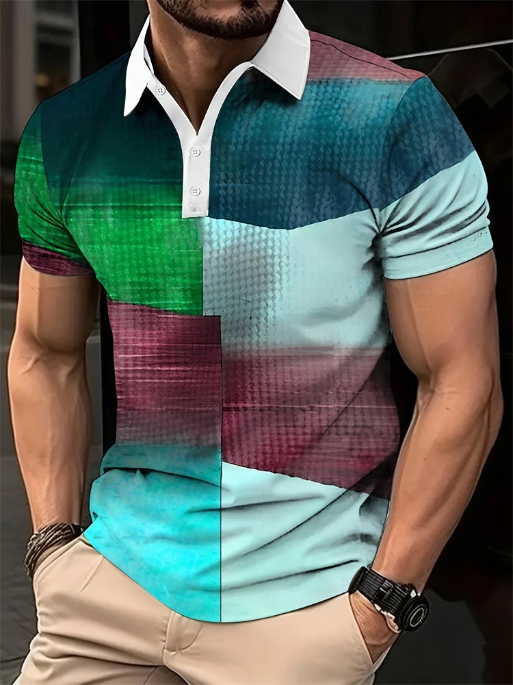 Summer Men's 3D Striped Polo Shirt Oversized Short Sleeve T Shirt Breathable Men's Clothing Casual Sports Street Mens Polo Shirt