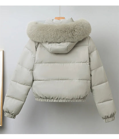 Winter Short Parkas Women's Cotton-padded Clothes Add Velvet Thicken Outerwear Fur Collar Removable Hooded Coats Warm Jackets