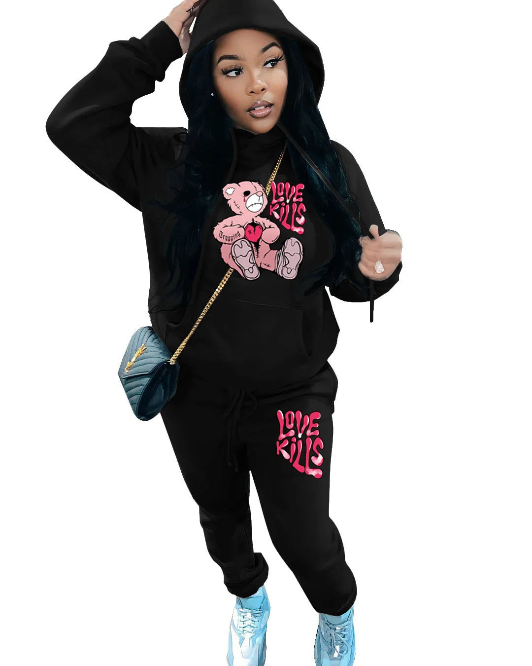 Women's Hoodies Sets Pants Suit 2 Piece Outfits 2025 New Letter Print Bear Aesthetics Sweatshirt and Sweatpants Womens Tracksuit