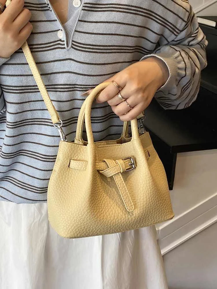 Fashion Red Bucket handbags Korean Casual Simple One Shoulder Bags Summer Female Temperament Versatile PU Crossbody Bag